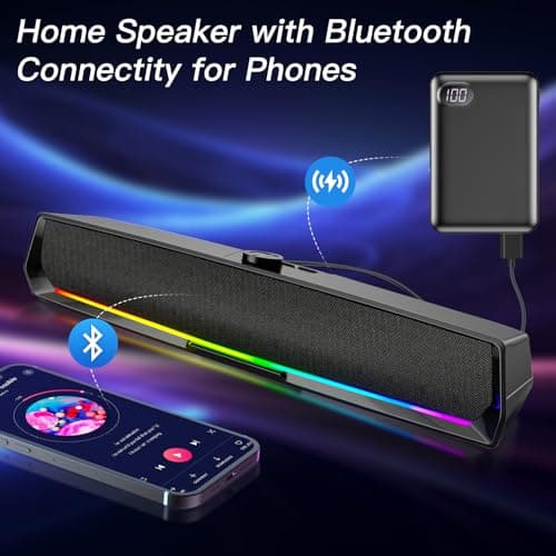 Computer Speakers for Desktop,PC Speakers Gaming Sound bar with Colorful Light,USB Speaker With Bluetooth for PCs Desktop Laptop Tablets,Wired Bluetooth Speaker for Phones(Type-C Adapter Included) 7