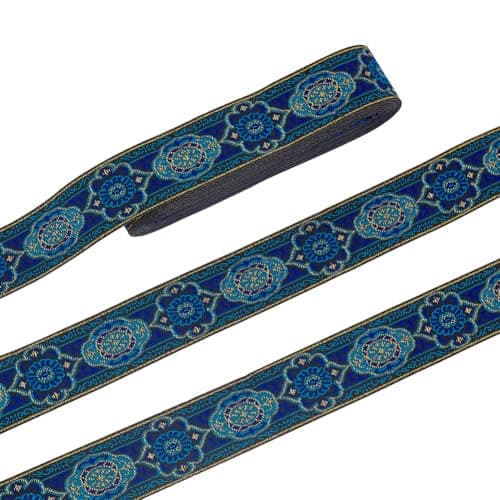 PH PandaHall 1.3 Inch Vintage Jacquard Ribbon, 7 Yards Emobridered Woven Ribbon Boho Fabric Sewing Woven Ribbon Persian Floral Trim Fringe Decor Trim for Ramadan Clothing Embellishment Decoration