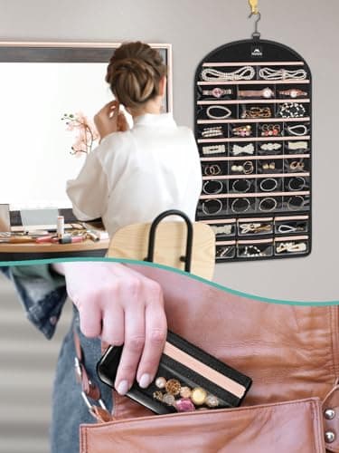 MATEIN Hanging Jewelry Organizer with Removable Zipper Jewelry Pouches, Tangle-Free Necklace Hanger for Closet with Metal Hook, Over the Door Earring Storage Bracelet Ring Holder 7