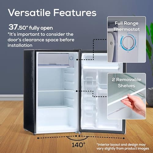 Igloo 3.2 Cu.Ft. Mini Fridge with Freezer - Single Door Compact Refrigerator with Glass Shelves for Homes, Dorms & Offices- Keep Snacks, Drinks & Frozen Foods Cool with Temperature Control Mini Fridge 5