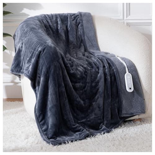 LunaHush Electric Blanket Heated Throw, 50" x 60" Heated Blanket with 8 Heat Levels & 8 Hours Auto Off, Fast Heating Sherpa Blankets Machine Washable with ETL & FCC Certified, Light Grey