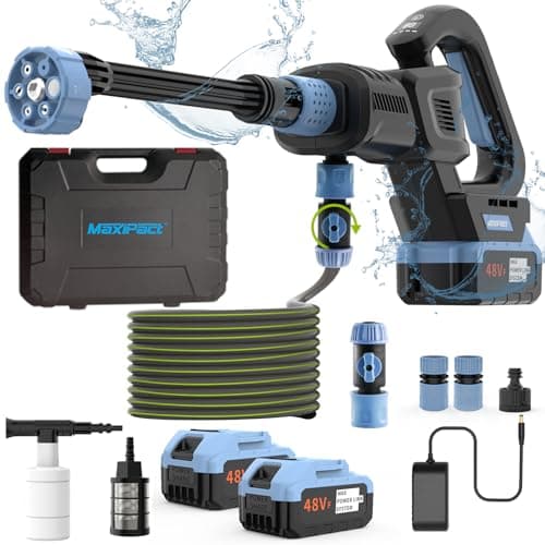 MAXIPACT Cordless Pressure Washer, 1100-PSI Brushless Portable Power Washer with 2 Batteries/6 in 1 Nozzle, 3-Speed Adjustment LCD Touchscreen, 4.0Ah Battery Power Washer for Car, Blue