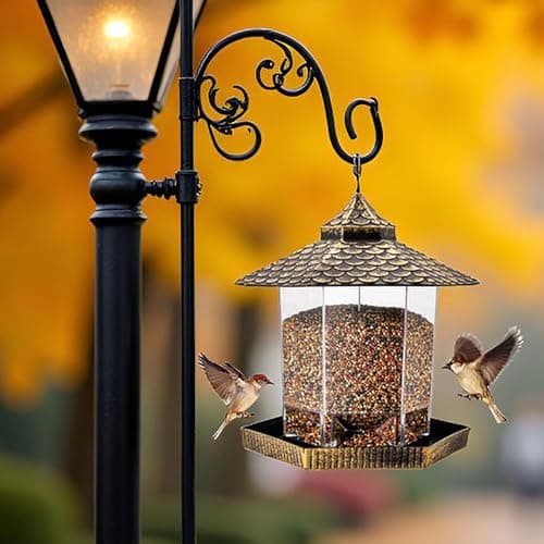 Twinkle Star Wild Bird Feeder Hanging for Garden Yard Outside Decoration, Hexagon Shaped with Roof 6