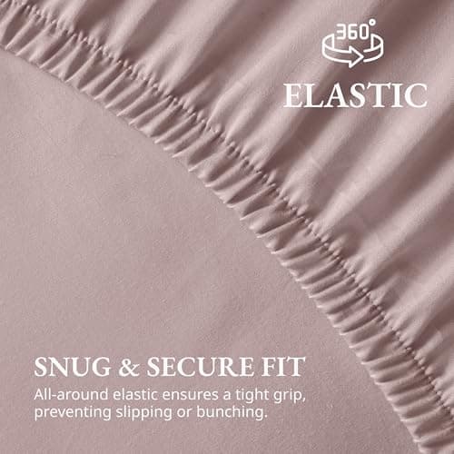 LANE LINEN 100% Organic Cotton Fitted Sheet Queen, Fully Elasticized French Reinforsed Seams Soft & Comfy Snug Fit Eco Friendly Queen Size Fitted Sheet only (Pillowcases Included)- Sepia Rose 6