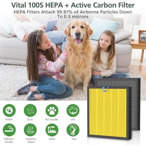 Vital 100S Pet Care Replacement Filter for LEVOIT Vital 100S-P Air Purifier, HEPA and High-Efficiency Activated Carbon Filter for Smoke, Odor, Pollen, Vital 100S-RF-PA, LRF-V102-YUS, Yellow 7