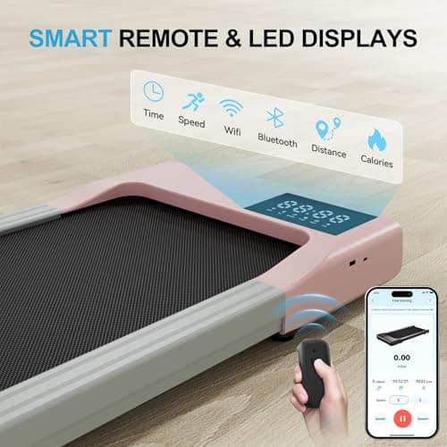 Lacuffy Smart Walking Pad, 2-in-1 Under Desk Treadmill for Home Office, Portable Walking/Jogging Machine with App & Remote Control, Fitness Data Recording (Pink) 7