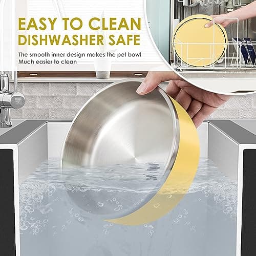 IKITCHEN Dog Bowl for Food and Water, 64 Oz Stainless Steel Pet Feeding Bowl, Durable Non-Skid Insulated Heavy Duty with Rubber Bottom for Medium Large Dogs (64 Ounces/8 Cup, Deep Yellow) 6