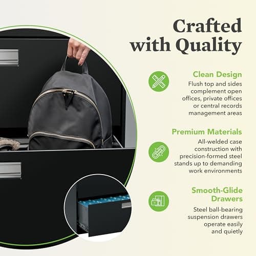 HON 4 Drawer Lateral File Cabinet with Lock, Metal Filing Cabinets for Offices, Adjustable Hangrails for A4, Legal, Letter Files, 18" Deep, Black 5