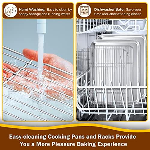 P&P CHEF 16 Inch Stainless Steel Baking Sheet with Rack Set (2 Pans+ 2 Racks), Cookie Sheets Baking Trays and Cooling Wire Racks, Oven & Dishwasher Safe, Pans with Flat Racks 8