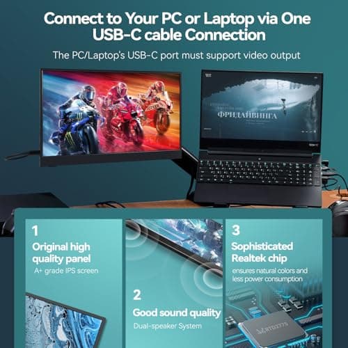 Intehill 240Hz Portable Monitor, A+ Grade Fast IPS LCD 15.6 Portable Gaming Monitor, AMD FreeSync, 2ms Response, FHD 1080p sRGB 100% HDR Monitor Portable, Aluminum Body, Dual USB-C and Mini HDMI. 5