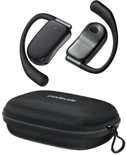 Ear Buds Wireless Earbuds Bluetooth Headphones 40Hrs Playtime, Open Ear Earbuds with Earhook & Zipper Case, Over Ear Sports Headphones 16.2mm Stereo Sound for Running/Gym, Lanyard Design Black