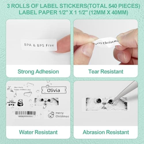 Teyomi Case Compatible with Phomemo D30 D35, for Phomemo D30 Label Maker with 3 Roll Label Tape(Label Paper 1/2" x 1 1/2" (12mm X 40mm))-Hard Shell Storage Bag-Green 6