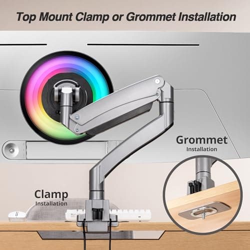 AVLT Single 17"-57" Super Ultrawide Monitor Arm for Screens Up to 59.5 lbs, Premium Aluminum Desk Stand, Adjustable Pneumatic Height, Full Motion Swivel Tilt Rotation, USB-C & USB-A Ports, Gray 7