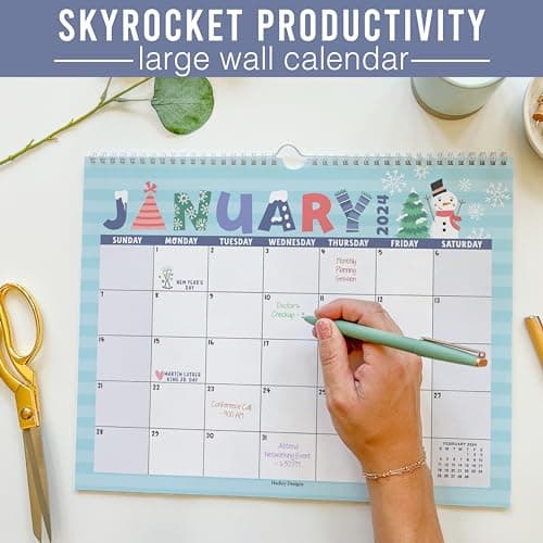 Hadley Designs Wall Calendar 2024-2025 – 18-Month Hanging Calendar 2025-2026 for Family, Home, School, & Office, Spiral Bound with Large Date Blocks & Notes Sections (Doodle) 6