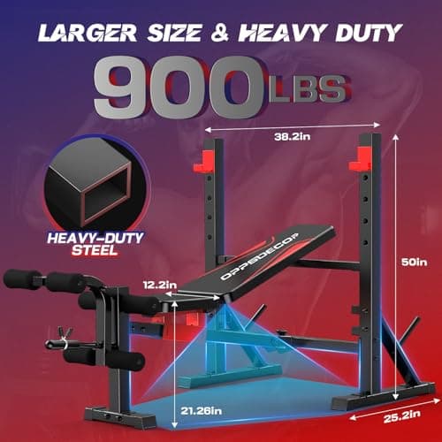 OPPSDECOR 900 LBS Weight Bench Set with Squat Rack, Adjustable Bench Press Set with Leg Extension and Leg Curl, Foldable Flat/Incline/Decline Workout Bench for Home Gym 9
