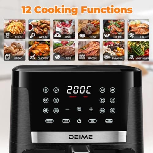 DEIME Air Fryer 7.5 QT 1700W Oilless Oven Healthy Cooker Air Fryers Large Capacity with 12 Presets, Visible Cooking Window, LCD Touch Screen, Customerizable Cooking, Non-Stick Basket Recipe (Black) 5