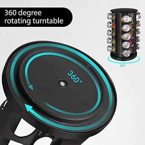 Baker Boutique Spice Rack, Spice Organizer for Countertop, Empty 20-Jars Rotating Rack, Spinning flavoring Rack Shelf, Revolving rack for Kitchen (Black) 5