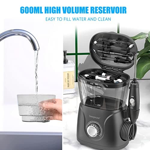 Sawgmore FC166 Water Flosser for Teeth/Braces, 600 ml Large Capacity, 10 Adjustable Pressures, 8 Home Nozzles Oral Irrigator for Teeth Clean(Black) 7
