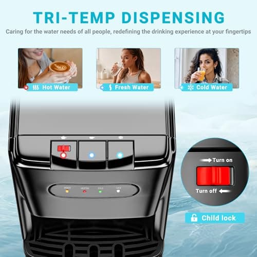 Bottom Loading Water Cooler Dispenser Hot Cold & Cool Water Dispenser for 3 or 5 Gallon Bottles, Empty Bottle Indicator, Child Safety Lock, Ideal for Office, Home, Living Room, Dark Black 3