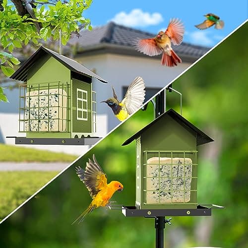 FlowaFoli Bird Feeders for Outdoors Hanging, Metal Bird Feeder with Double Suet Cage Cake, Large Capacity, Birdfeeders Sturdy & Weatherproof, Easy to Clean & Refill, Great for Attracting Wild Birds 5