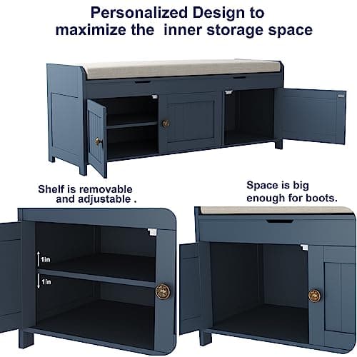 HOMEFORT 41.3" Shoe Bench with Lift Top Storage, Entryway Bench with Cushioned Seat, Wooden End of Bed Bench, Shoe Cabinet Bench with Hidden Storage Space, for Bedroom, Hallway,Blue 7