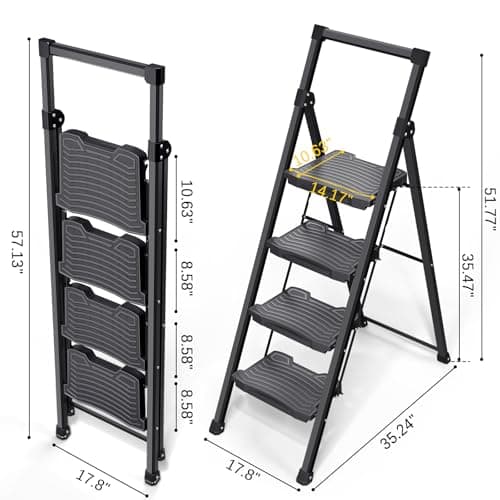 KINGRACK Step Ladder 4 Step Folding, 900lbs 4 Step Ladder with Anti-Slip Wide Pedal and Handrails, Lightwight Household Ladder, Pass 900LBS Testing, for Your Kitchen, Pantry, Closets, Office Use 8