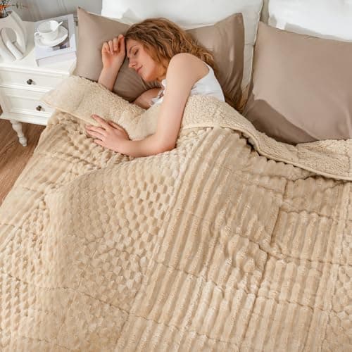 Uttermara Fleece Weighted Blanket for Adults Queen Size 15lbs, Soft Sherpa Weighted Blankets for Sleeping and Calming, Fuzzy Heavy Blanket for Bed and Couch, 60 x 80 Inches, Light Brown 9