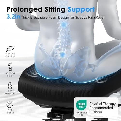 CabeVibe Ergonomic Office Chair for 24H Long Sitting Sciatica and Back Pain Relief，17.8in Max Seat Depth Adjustable 400LB Capacity Big & Tall Home Desk Chair with Armrests Footrest and Headrest 4