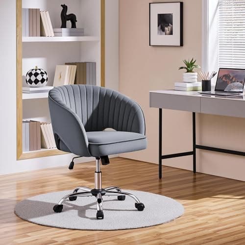 Yaheetech Home Office Chair Velvet Desk Chair, Upholstered Modern Swivel Chair with Tufted Barrel Back, Rolling Wheels for Office, Study, Vanity, Bedroom Dark Gray 6