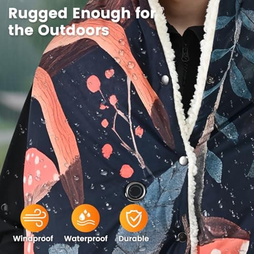 WOOMER Wearable Heated Blanket Battery Operated 50x70 Inches, 15000mAh Cordless Rechargeable Electric Throw Blanket with 3 Heat Settings, Waterproof Portable Heating Blanket for Outdoor Camping Travel 5