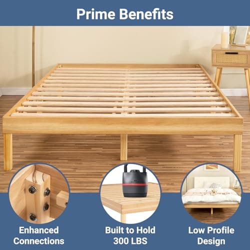 Naomi Home Lucia 14 Inch Solid Wood Platform Bed Queen Bed Frame, Pine Wood Queen Platform Bed Frame, No Squeak Bed Frame, Bed Frame Queen Size, No Box Spring Needed, Sturdy Bed Frame - Natural 10