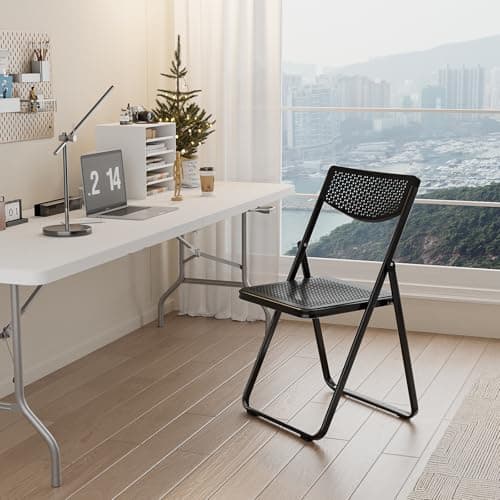 VINGLI Plastic Folding Chairs, Comfortable Foldable Chair with Breathable Mesh Seat and Sturdy Metal Frame 350lbs Capacity for Indoor and Outdoor Use, Party, Event, Office, Dining, Black, 6 Pack 7