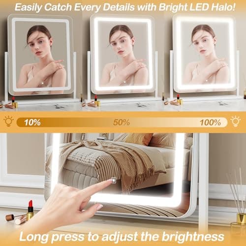 Gvnkvn Vanity Mirror with Lights, 17.3’’ LED Makeup Mirror Detachable 10X Magnification, Smart Touch Control, 3 Color Lighting Modes,360°Rotation Tabletop Make Up Mirror for Bedroom Bathroom 5