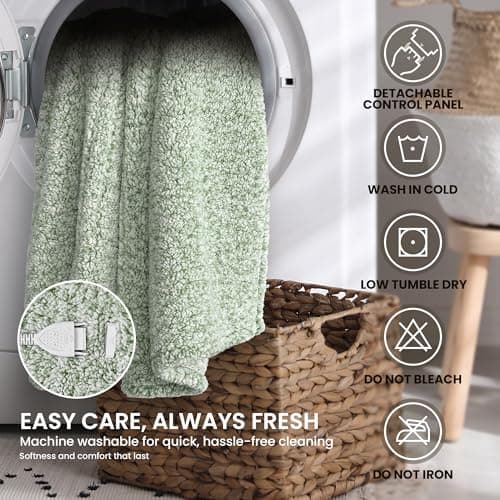 blunique Heated Blanket Electric Blanket Throw - Fast Heating Blanket Throw Double Sided Sherpa Ultra Soft Cozy with 6 Heating Levels & 1-4 Hours Auto Off, Mashine Washable, 50 x 60 Inches, Sage 7
