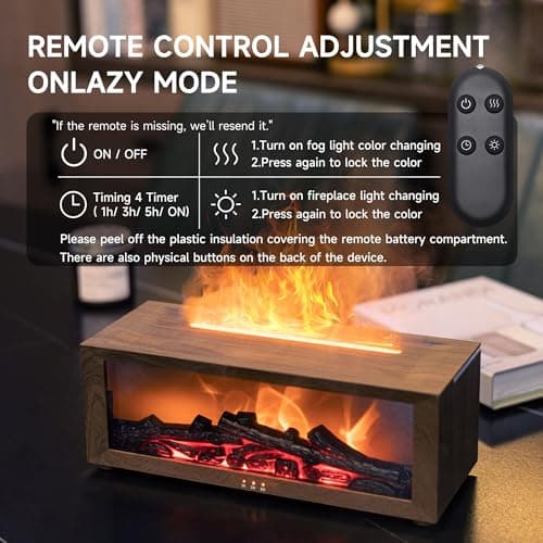 TMEHM Fireplace Flame Air Diffuser Humidifier,7 Colors Aromatherapy Essential Oil Diffuser,Ultrasonic Aroma Humidifier with Timer for Home,Bedroom,Office,Yoga (Dark Wood Grain) 6