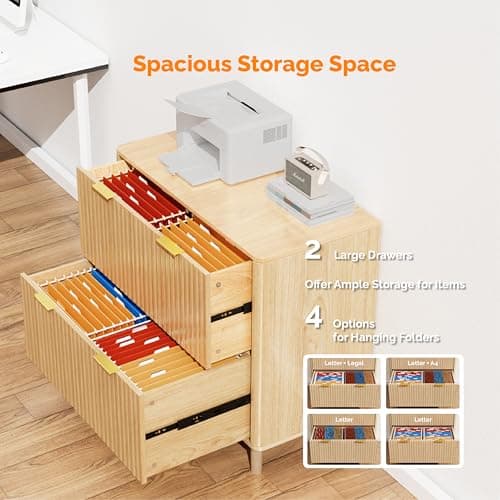 VINGLI 2 Drawer File Cabinet, Home Office Filing Organizer, for Letter Legal A4 Size File Folder Storage, Modern Style Fluted Design, Wood Lateral Filing Cabinet, Printer Stand, Archivador (Oak) 5