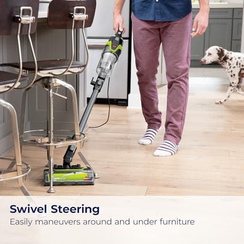 Bissell PowerGlide Slim Corded Vacuum, Powerful Pet Hair Pickup on Carpet & Hard Floors, Lightweight Swivel Steering, 3-in-1 Capabilities with Dusting & Crevice Tool, XL Tank, 3070, Black & Green 6