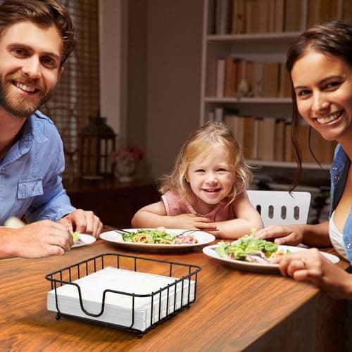 GMFINE Napkin Holder for Table, Napkin Holders for Paper Napkins, Flat Metal Black Napkin Holders for Kitchen & Dining Table, 6.9" x 6.9" x 2.2" Inside Size (Black) 6