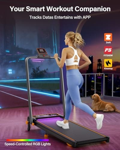 Walking Pad Treadmill with 15% Incline & Dual LED Display, 4 in 1 Walking Pad with Handle Bar, 3.5HP Foldable Treadmill with Incline, Treadmills for Home 350LBS, 4 Adjustable Incline, RGB Light 5