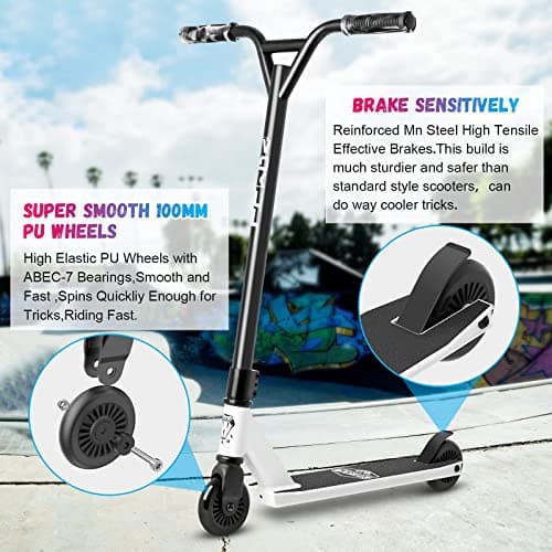 VOKUL Pro Stunt Scooter with Stable Performance - Best Entry Level Trick Freestyle Pro Scooter for Age 6 Up Kids,Boys,Girls(Black/White) 5