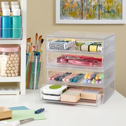 STORi Chloe Space-Saving Clear Drawer Organizer (4 Wide Drawers) Sort Office, Kitchen, Beauty Supplies, Makeup, Pens, Jewelry, Stationary, Made in USA 5
