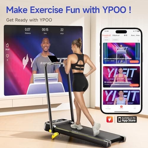 YPOO Foldable Treadmill with Incline, Walking Pad with Handle Bar 3 Level Incline, Portable Folding Treadmills for Home/Office 300 Lbs Capacity, Quiet Desk Treadmill with Remote Control & APP 8