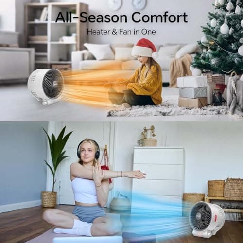 Shinic 2-in-1 Heater and Fan Combo,1500W Portable Space Heater with 3 Modes,Adjustable thermostat,Tip-Over&Overheat Protection,Energy Efficient for Indoor Home Use, White 3