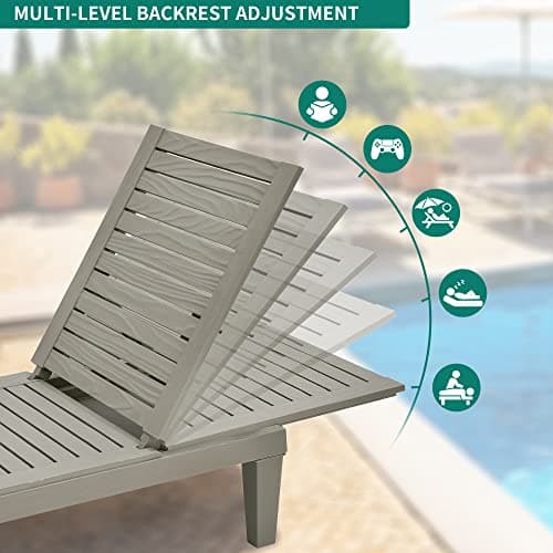 YITAHOME Chaise Lounge Chairs for Outside with Cushion & Adjustable Backrest, Sturdy Loungers for Patio Poolside, Easy Assembly & Waterproof & Lightweight with 265lbs Weight Capacity, Set of 2, Taupe 4