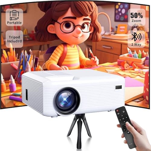Mini Projector | 4K Support 200" Giant Screen | 500 ANSI Lumens, Bluetooth 5.2 | Portable Outdoor Movie Projector Compatible with TV Stick/Phone/HDMI/PC (Mini Portable Projector)