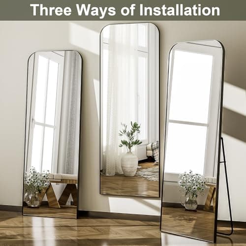 HARRITPURE 57"x20" Full Length Mirror, Black Rounded Corner Aluminum Frame Standing Mirror, Hanging/Leaning Wall Floor Mirror with Stand for Living Room Bedroom Cloakroom 7