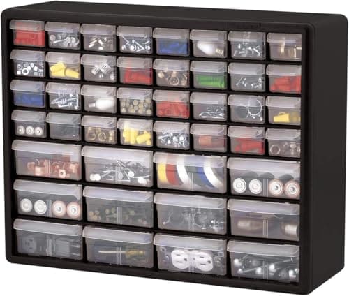 Akro-Mils 44-Drawer Plastic Drawer Storage Cabinet for Garage Organization, Bead Organizer, Building Bricks Storage, Teacher Toolbox, Makeup Organizer, 20" W x 6" D x 16" H, 10144 Black 9