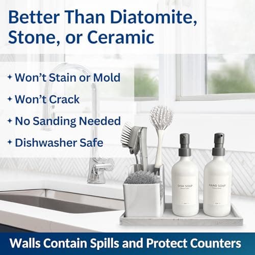 Spacewiser Countertop and Vanity Tray - 11.7" Silicone Bathroom Tray Countertop, Dish Soap Trays for Kitchen Counter, Sink Organizer Accessories Caddy, Toilet Laundry Shower Makeup Mat Oil Holder 5