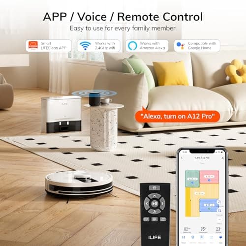 ILIFE A12 Pro Robot Vacuum and Mop Combo, Self Emptying Station for 60 Days, LiDAR Navigation, Home Mapping, No-Go Zones, 2.4G WiFi/App/Alexa/Remote Control, for Hard Floors, 110V 8