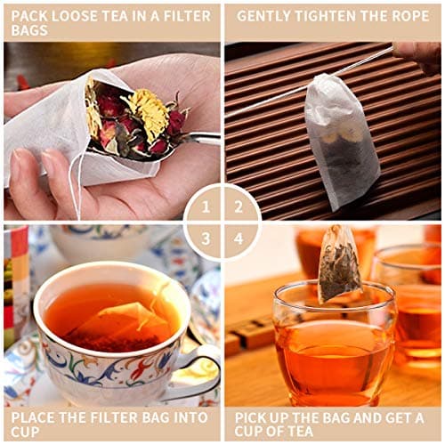 400 Pack Disposable Drawstring Tea Filter Bags Safe & Natural Unbleached Paper Tea Infuser Drawstring Empty Bag for Loose Leaf Tea (7 x 9, Natual Color) 6